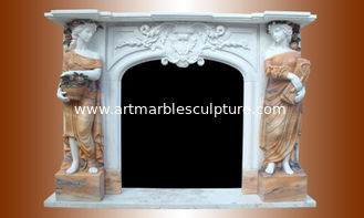 China Nature Marble Statue fireplace mantel,China stone carving fireplaces supplier, decorative fireplace  mantel for indoor supplier