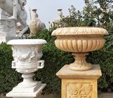 Outdoor Marble planter stone carved flowerpot sculpture,garden stone garden statues supplier