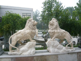 China Travertine stone lions sculpture for garden supplier