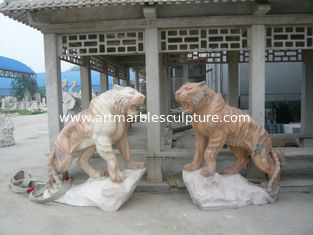 China Pink marble lions sculpture with base supplier