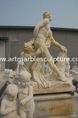 China Antique man stone sculpture with lion supplier