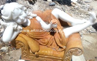 China polished marble sleeping girl statue in chair/ nature stone sculpture supplier