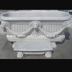 China Home deocration white marble bathtub with lion head carving for bathroom,china sculpture supplier supplier