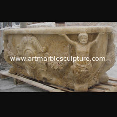 China Hotel Deocration Beige travertine bathtub with figure statue carving for bathroom,china sculpture supplier supplier