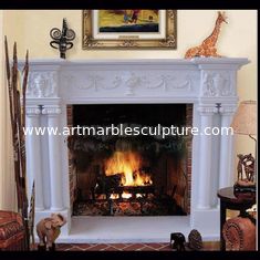 China Electric marble fireplace mantel surrounds with stone figure carvings,China marble fireplace supplier supplier