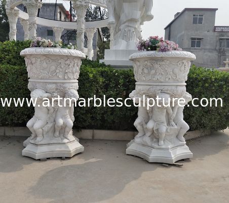Stone carved Marble planter carved flowerpot sculpture,garden stone garden statues supplier