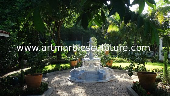 Outdoor park stone white fountain,white marble garden carving water fountain ,China stone carving Sculpture supplier